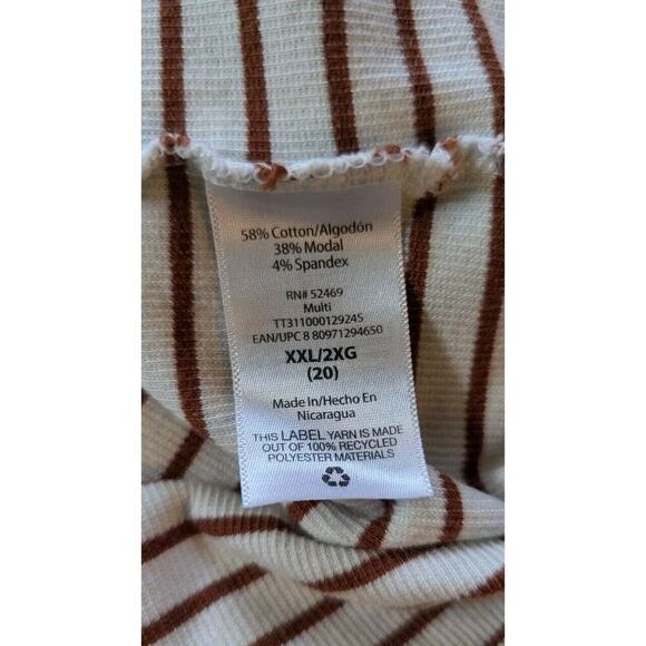 Time and Tru Knit Top Women's 2X XXL Long Sleeve Cream Brown Striped Crew Neck - Picture 4 of 6